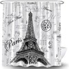 KDYDK Eiffel Tower Shower Curtain Retro Hand-Painted Postmar Seal France