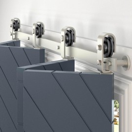 EaseLife 60"Brushed Nickel Bi-folding Sliding Barn Door Hardware Track Kit for 4 Closet Door,Top Mount,Heavy Duty,Slide Smoothly Quietly,Easy Install,No Door (Track Length 64"for Four 15" Wide Door)