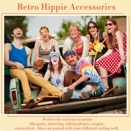 Pack of 5 Hippie Costume Accessories, Vintage Accessories by Costume Hippie with Glasses, Peace Sign, Necklace, Earrings, Headband, Bracelets for Women and Men, 60s, 70s, 80s Party, Carnival