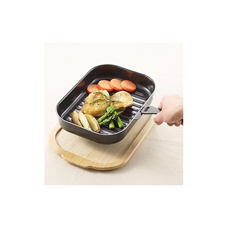 PEARL METAL HB-997 Relaxing Square Wooden Plate for Grill Pans,