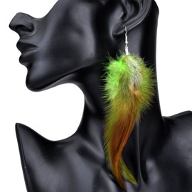 lureme® Bohemian Style Feathers with Small Feather Tassel Dangle Earrings for Women-Green(02004736-5)