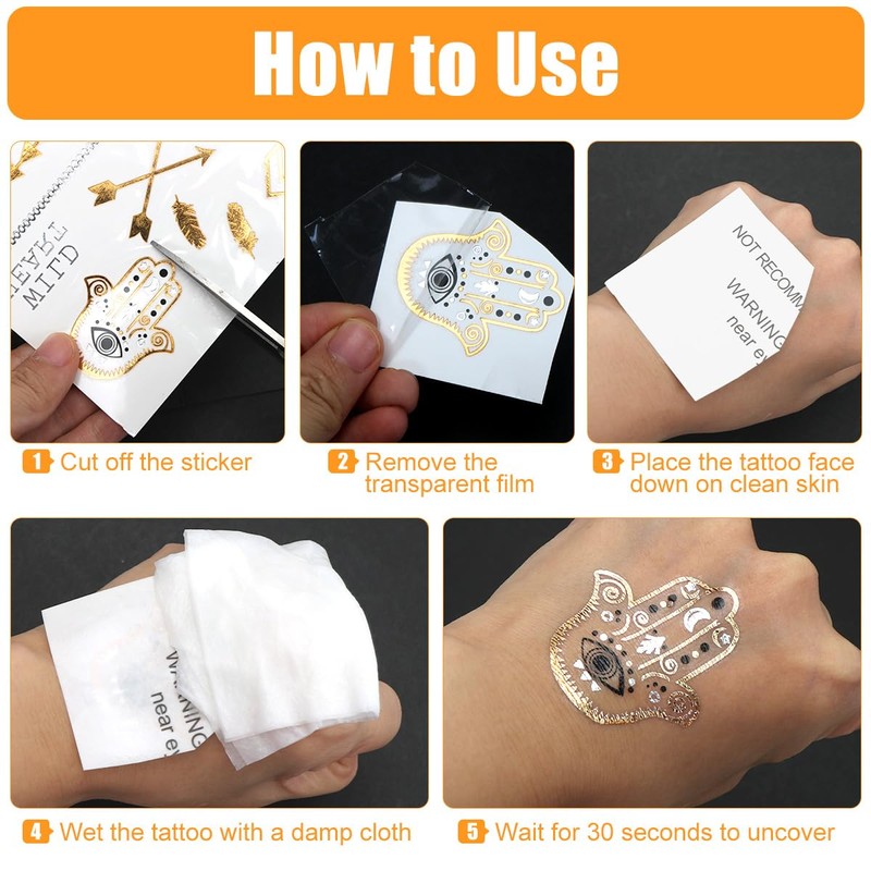 80+ Patterns Gold Festival Tattoos, Metallic Tattoo, Waterproof, Temporary Tattoos