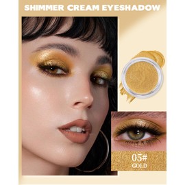Shimmer Cream Eyeshadow, Ultra-Blendable Glitter Eye Shadow with Moisturizing Formula, Waterproof Long Lasting & Highly Pigmented, Single Creme Eyeshadow Metallic Highlighter Makeup for Women-05#Gold