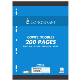 Conqueror A4 Punched Papers Double 200 Pages 70 g large squares Seyès