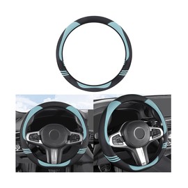 Mandark Carbon Fiber Car Steering Wheel Cover, Anti-Slip 15 Inch PU Leather Vehicle Steering Wheel Protector, Auto Interior Protection Accessories, Universal for SUV Sedan Truck (Green)