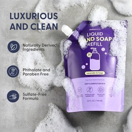 MAISONOVO Hand Soap Refills | Natural Hand Soap Refill Made in USA | Gental Non Toxic Hand Soap Refill Good for All Skin Types | Lavender Hand Soap Refill Pouch 34 oz