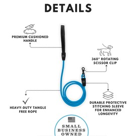 ShawnCo Basecamp Rope Dog Leash- Premium, Durable Pet Leash with Soft Neoprene Padded, Reflective Handle for Small, Medium and Large Dogs (Electric Blue, 5 Feet)