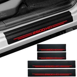 4 Pcs Carbon Fiber Car Door Sill Scuff Plate Auto Door Entry Guard Scratch Shield for GMC Sierra 2500HD Auto Accessories (Red, 2500HD)