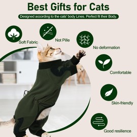 ADNIKIA Cat Pajamas for Cats Only, Sticky Hair Cat Clothes, Long Sleeve Sphynx Clothes, Anti-Licking or Skin Disease Recovery Suit for Female Cats, Kitten Onesie Pajamas, ArmyGreen, L