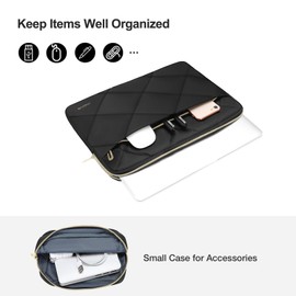 MOSISO Funda para Portátil Compatible con MacBook Air/Pro,13-13.3 Pulgadas Portátil,Compatible con MacBook Pro 14 M3 M2 M1 2024-2021,Rombo Acolchada Horizontal Bolsa con Pequeño Caso, Negro