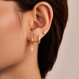 Poxtex Gold Hoop Earrings Set for Women, 14K Small Drop Dangle Huggie for Multiple Piercing, Hypoallergenic Trendy Jewelry Accessories for Women Gifts 3 Pairs