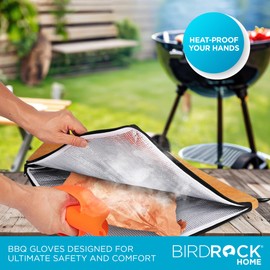BIRDROCK HOME BBQ Grill Mitts - Heat Resistant Silicone Grill Gloves for Outdoor Cooking, Smoking, Barbecue, and Food Handling | Heavy Duty Heat Proof Mitts for High Temp Grilling - Orange, Pack of 2