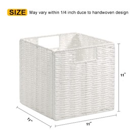 Vagusicc Wicker Storage Basket, Set of 2 Hand-Woven Storage Baskets for Organizing, Foldable Cube Storage Bins, 11 Inch Wicker Storage Baskets for Shelves and Decor, Square Closet Organizer, White