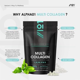 Revive Naturals Multi Collagen Capsules C Types I, II, III, V & X C 90 Capsules C Wild Caught Marine, Grass Fed Bovine, Eggshell & Free-Range Chicken Collagen Powder, with Hyaluronic Acid & Vitamin C C by Alpha01