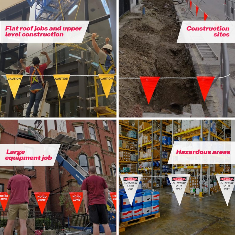 NACARUM Caution Yellow Safety String Pennants (7x10in/piece,37ft String)