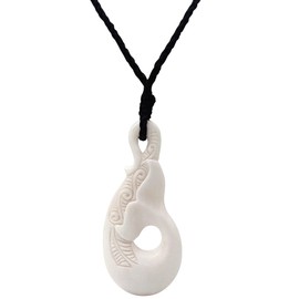 81stgeneration Women's Men's Hand Carved Bone Maori Intricate Whale Tail HEI Tiki Pendant Necklace
