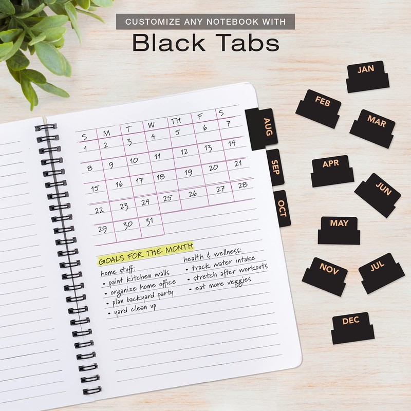 Global Printed Products Monthly Adhesive Tabs Includes 12 Black and