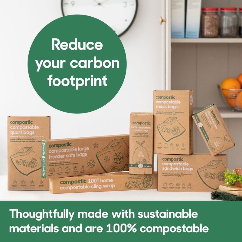 Compostic Home Compostable Resealable Gallon Bags, Microwave & Freezer Safe,