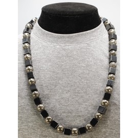 Auras By Osiris Men's Gemstone Necklace - Elegantly Handcrafted, Round & Cube Beads, 12mm - Available in 19", 24", 30" - Embodies Protection & Positive Energy (30.00, 01: Pyrite)