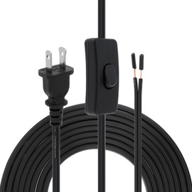 RTNLIT 8FT Lamp Cord with On/Off Button Switch and Polarized Plug, Stripped Ends Ready for Wiring, 18AWG SPT-2 Replacement Power Cord, Black