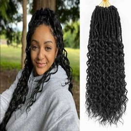 DoeSeor 18 Inch Goddess Locs Crochet Hair 8 Packs New Soft Faux Locs Crochet Braids Deep Wave Pre Looped Hair Extensions for Black Women(1B/8PCS/18inch)