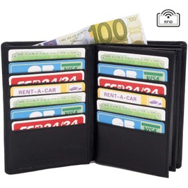 Charmoni - Max - Large Wallet - Mens Wallet - RFID Protection - 4 Flaps - Cowhide Leather - 22 Cards Blue - Full Storage, Black 6V, rfid wallet