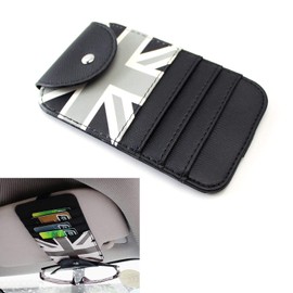 iJDMTOY (1) Black/Grey Union Jack UK Flag Style Sun Visor Organizer Holder Compatible With Sunglasses, Credit Cards, FasTrak Transponder, Reader, Garage Remote, etc