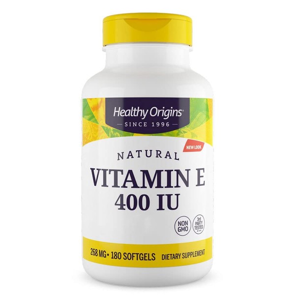 Healthy Origins, Natural Vitamin E, 400IU, 180 Softgels, Lab Tested, Gluten Free, Non-GMO