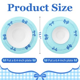 Round Placemats Set of 4 Coquette Blue Cute Bow Embroidered Natural Woven Heat Resistant Place Mats Decorations for Table Kitchen Dinner Home Birthday Wedding Baby Shower Party (Blue)