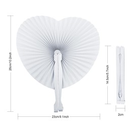 Heart Shaped Paper Fans Handheld, 12pcs White Hand Fan Folding Wedding Fans for Guests, Folding Manual Chinese Fan with Handle for DIY Birthday Party Favours Wedding Gifts Decorations