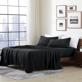 Cathay Home Essentials Ultra Soft Hypoallergenic Wrinkle Resistant Double Brushed Microfiber Bedding Sheet Set, Black, King
