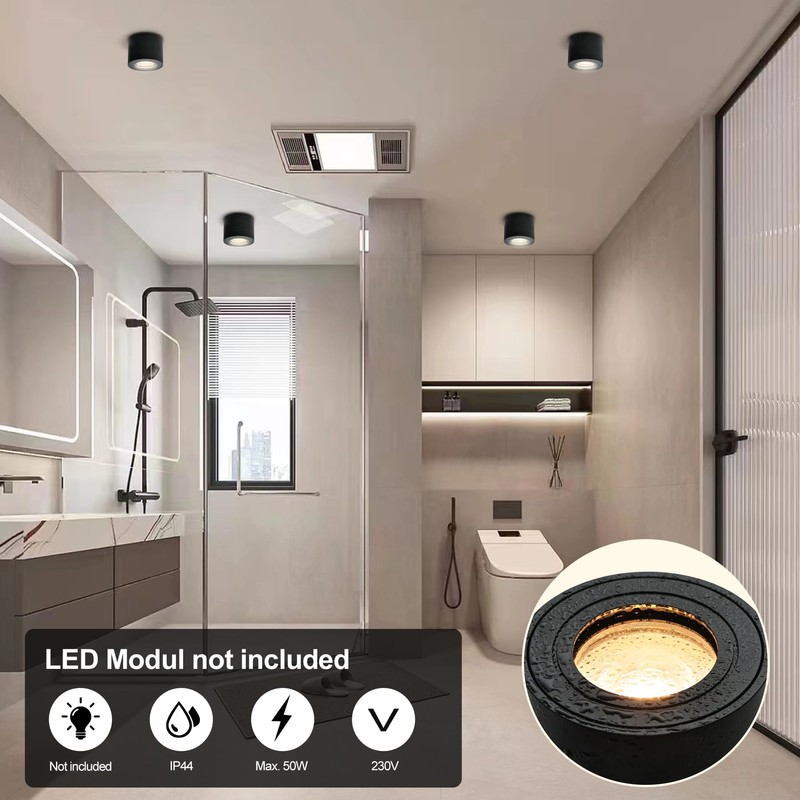 KYOTECH LED Surface-Mounted Spotlight, IP44, Black, Surface-Mounted Ceiling Light, Diameter