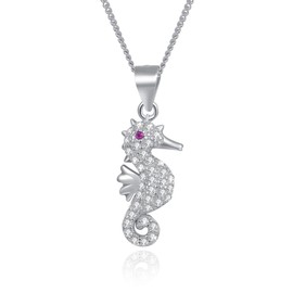 MENDOZZA Women's Necklace Seahorse Pendant 925 Silver Necklace Zirconia 50 cm, Sterling Silver, Cubic Zirconia
