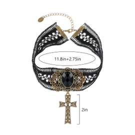Gopbrer Lace Cross Necklace, Gothic Black Choker, Victorian Goth Punk Vintage Cross Necklace for Women