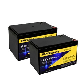 SEFEPODER 2 Pack 12V 15Ah LiFePO4 Deep Cycle Battery, 2000+ Cycles Rechargeable Battery for Lighting, Power Wheels, Fish Finder and More with Built-in 16A BMS