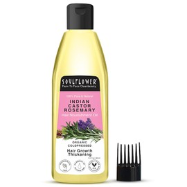 Soulflower Cold Pressed Castor & Rosemary Hair Nourishment Oil- Top 100% Pure Castor & Rosemary Oil For Hair Growth & Hair Loss, 6.77 Fl.Oz- Natural