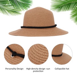 HomKuch Women's Summer Beach Straw Hat Foldable Roll Up Beach Cap Straw Sun Hat, khaki, Unit size