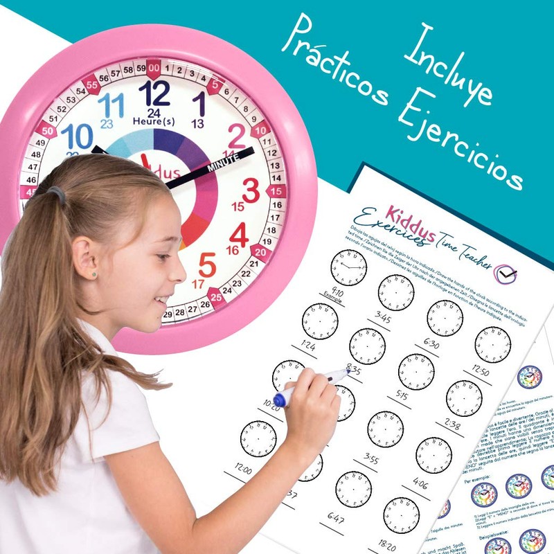 KIDDUS Wall Clock for Children Analogue Time Teacher with Time