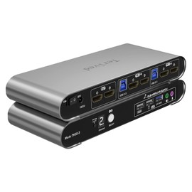 Terived 2 Computers 2 HDMI Monitors KVM Switch 4K@60Hz, Hotkey Switching, EDID, Audio and Microphone, Aluminum Alloy Shell,Digital Display, Dual Monitor USB 3.0 Hub, HDR10 with Cables