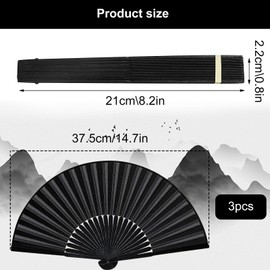 TZQFROCE Pack of 4 Handheld Folding Fan Black Chinese Fan Hand Fan Black Men Women Wedding Hand Fan for Weddings, Dance, Home Decorations, Party