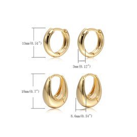 Krstudent 2 pairs Small Hoop Earrings for Women 18K Gold Plated Hoop Huggie Earrings for Women (set 5-2 pairs)