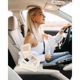 XUGUXA Clear Makeup Bag | Mini Makeup Bag | Small Makeup Bag/Small Cosmetic Bag for Purse | Cute Leather Makeup Pouch | Purse Organizer | Car Travel Purse Essentials for Women Gift (Beige Mini)