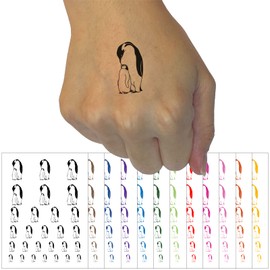Emperor Penguin Parent and Baby Temporary Tattoo Water Resistant Fake Body Art Set Collection - Black (One Sheet)