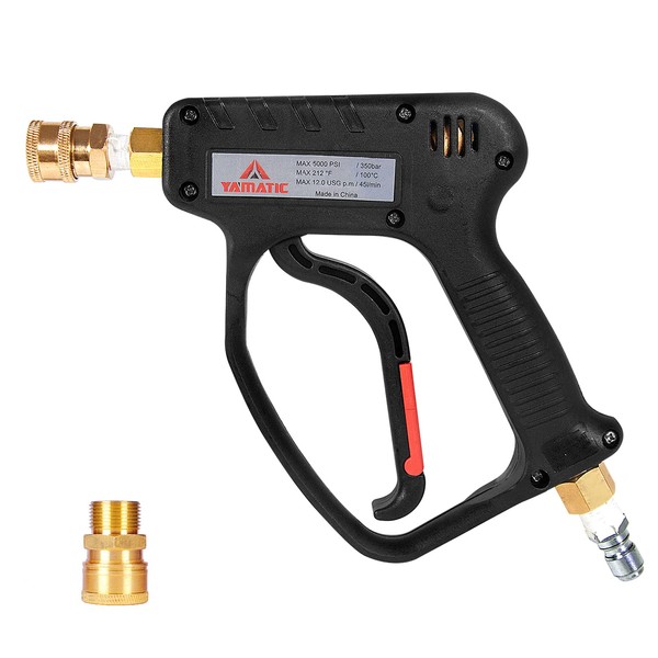 YAMATIC 5000 PSI High Pressure Washer Trigger Gun with 3/8" Swivel Inlet, Power Washer Short Wand, Spray Handle with M22-14mm Adapter, 1/4" Quick Connector, 12 GPM / 35 Mpa