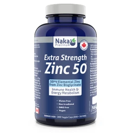 Naka Platinum Extra Strength ZINC Bisglycinate 50 mg for Immune Health and Energy Metabolism Bonus Size 300 veggie capsules (250+50 Free)