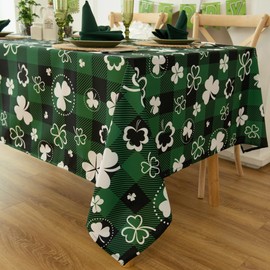 Essifunia Green Waterproof Plaid St.Patrick Tablecloth Fabric - Square 58x58 Inch Classic Gingham Checker Holiday Table Cloth for Indoor Use - Lucky Shamrock Table Cover for BBQs, and Parties