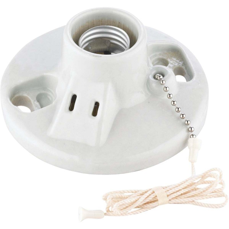 Leviton One-Piece Glazed Porcelain Outlet Box Mount, Incandescent Lampholder, Pull