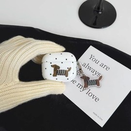 JRCYVTA Earphone Cover for AirPods 4th Generation (2024) with Puppy Keychain, Cute Cartoon Dachshund Design for AirPods 4 for Girls Women, Multicolor