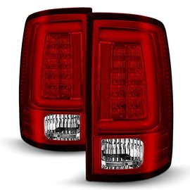 For [C-Shape LED Light Lube] 2009-2018 Dodge Ram Pickup Truck (DS/DJ/D2) v2 Red Clear Tail Lights Rear Brake Lamps Left+Right