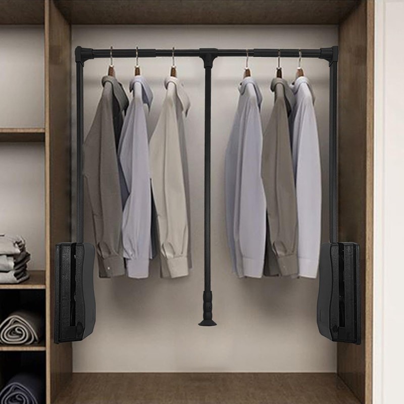 HOWHY Pull Down Closet Rod - Adjustable Side Mounted Closet